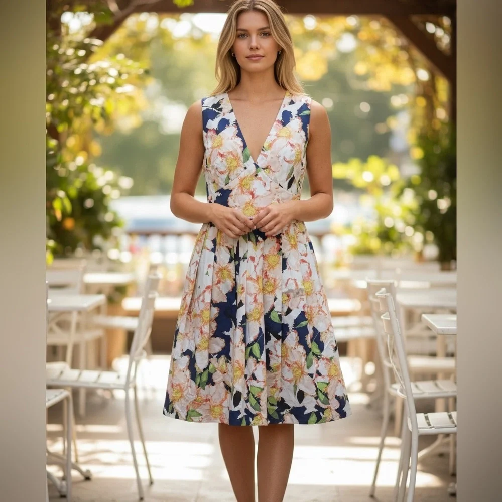 J Crew Collection Floral Cove V-neck Dress Cotton Sleeveless Size 6 - Picture 16 of 16